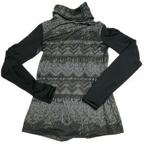 Nike Pro Top Womens Medium Black Aztec Thumb Holes Dri Fit Turtleneck Logo